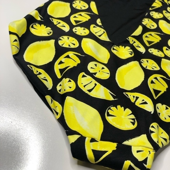 New Onia Lemonade Lemon Black & Yellow Deep V Halter Neck Tie One Piece Swimsuit - Picture 8 of 16